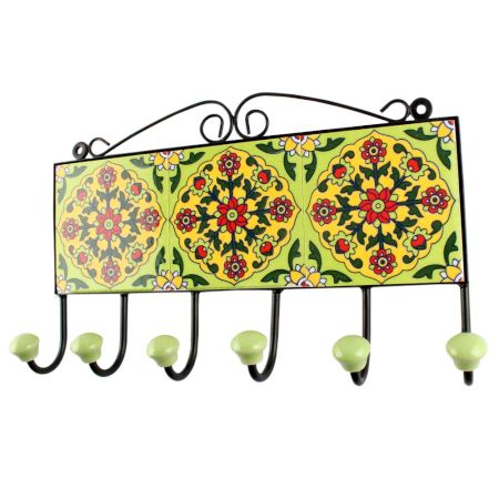 Pea Green Ceramic Flower Tile Hook